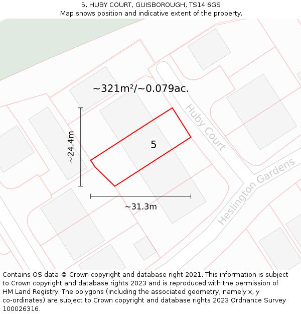 5, HUBY COURT, GUISBOROUGH, TS14 6GS: Plot and title map