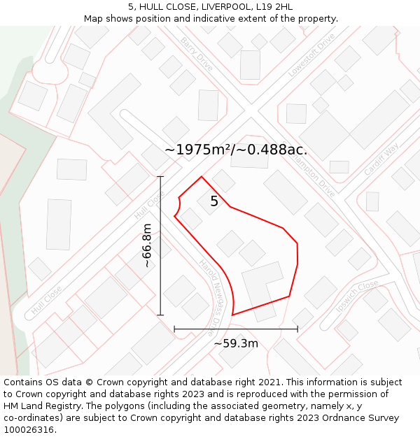 5, HULL CLOSE, LIVERPOOL, L19 2HL: Plot and title map