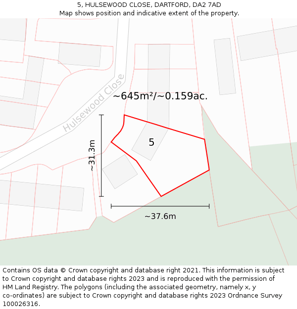 5, HULSEWOOD CLOSE, DARTFORD, DA2 7AD: Plot and title map