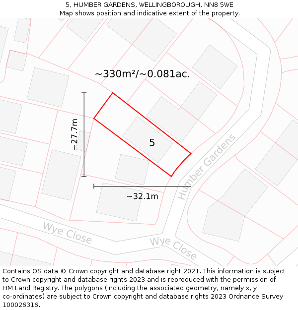 5, HUMBER GARDENS, WELLINGBOROUGH, NN8 5WE: Plot and title map