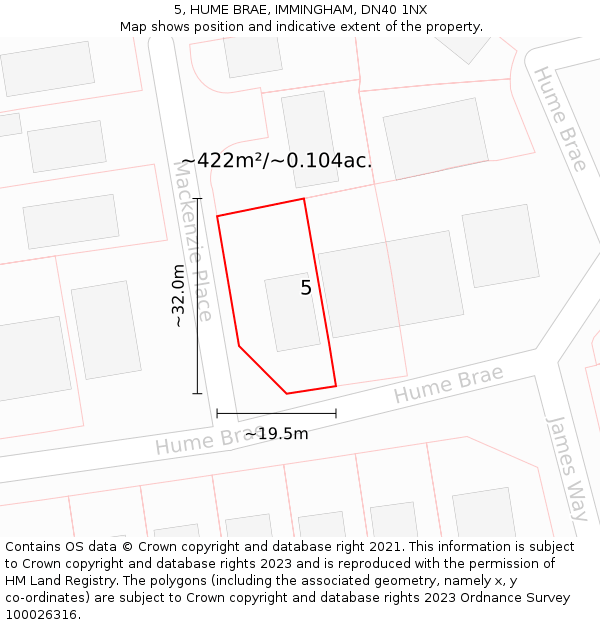 5, HUME BRAE, IMMINGHAM, DN40 1NX: Plot and title map