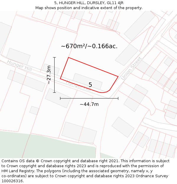 5, HUNGER HILL, DURSLEY, GL11 4JR: Plot and title map