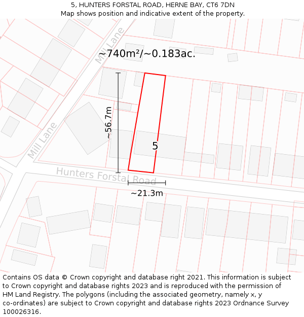 5, HUNTERS FORSTAL ROAD, HERNE BAY, CT6 7DN: Plot and title map