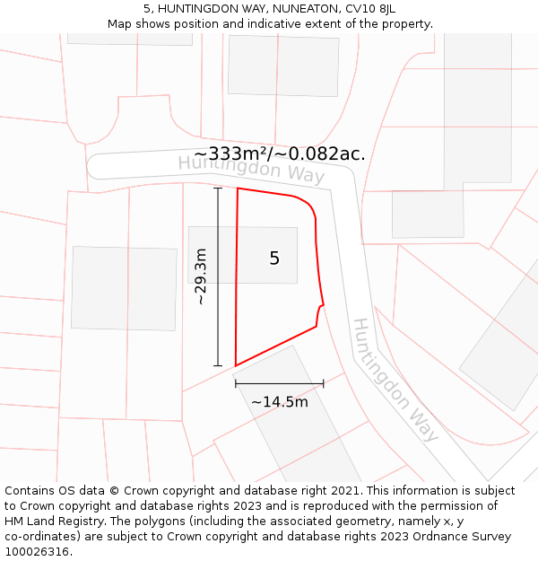 5, HUNTINGDON WAY, NUNEATON, CV10 8JL: Plot and title map