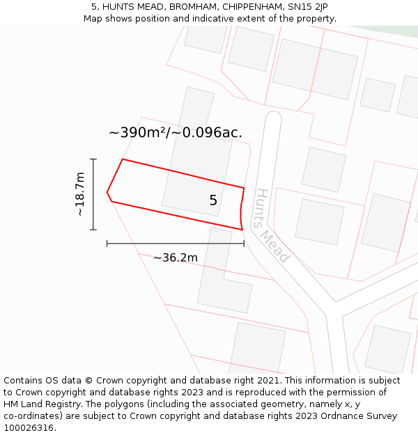 5, HUNTS MEAD, BROMHAM, CHIPPENHAM, SN15 2JP: Plot and title map