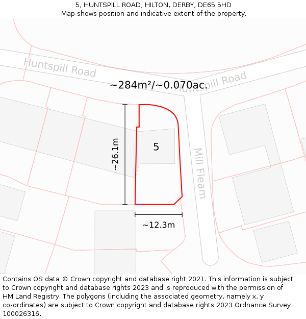 5, HUNTSPILL ROAD, HILTON, DERBY, DE65 5HD: Plot and title map