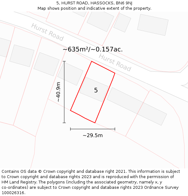 5, HURST ROAD, HASSOCKS, BN6 9NJ: Plot and title map