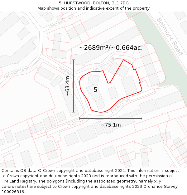 5, HURSTWOOD, BOLTON, BL1 7BG: Plot and title map