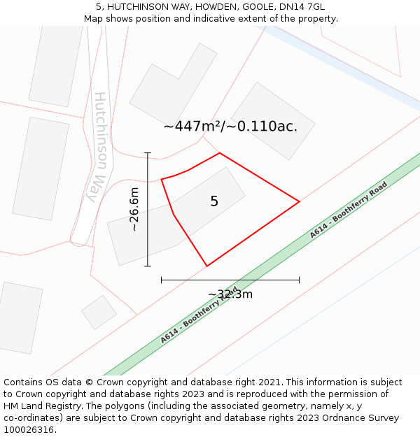 5, HUTCHINSON WAY, HOWDEN, GOOLE, DN14 7GL: Plot and title map