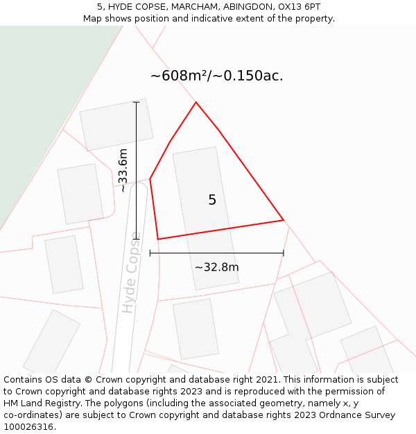 5, HYDE COPSE, MARCHAM, ABINGDON, OX13 6PT: Plot and title map