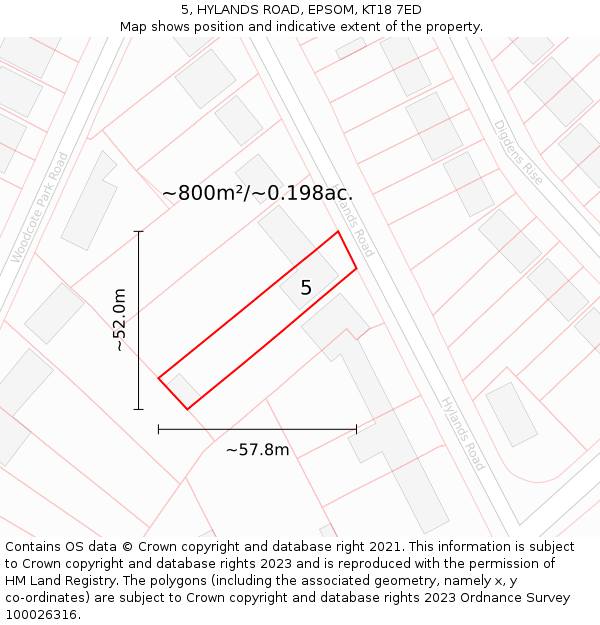 5, HYLANDS ROAD, EPSOM, KT18 7ED: Plot and title map