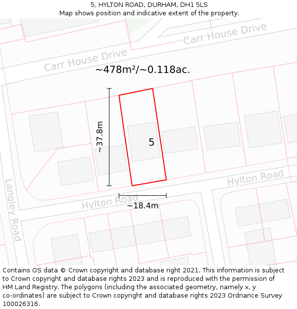 5, HYLTON ROAD, DURHAM, DH1 5LS: Plot and title map