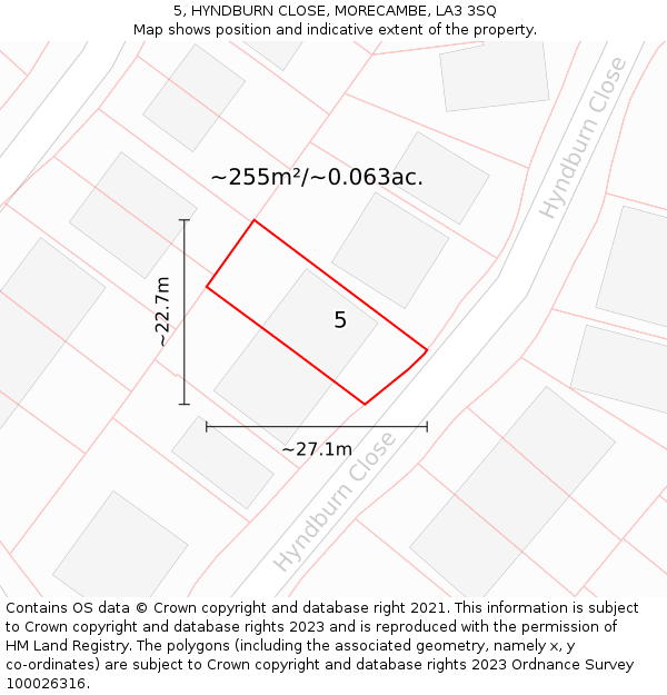 5, HYNDBURN CLOSE, MORECAMBE, LA3 3SQ: Plot and title map