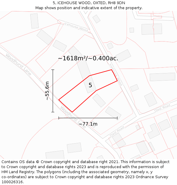 5, ICEHOUSE WOOD, OXTED, RH8 9DN: Plot and title map