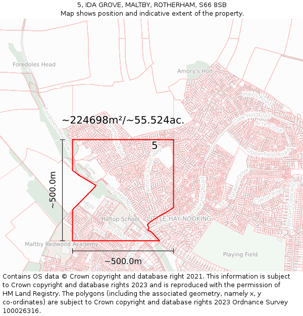 5, IDA GROVE, MALTBY, ROTHERHAM, S66 8SB: Plot and title map