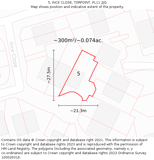 5, INCE CLOSE, TORPOINT, PL11 2JQ: Plot and title map