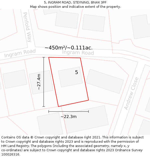 5, INGRAM ROAD, STEYNING, BN44 3PF: Plot and title map