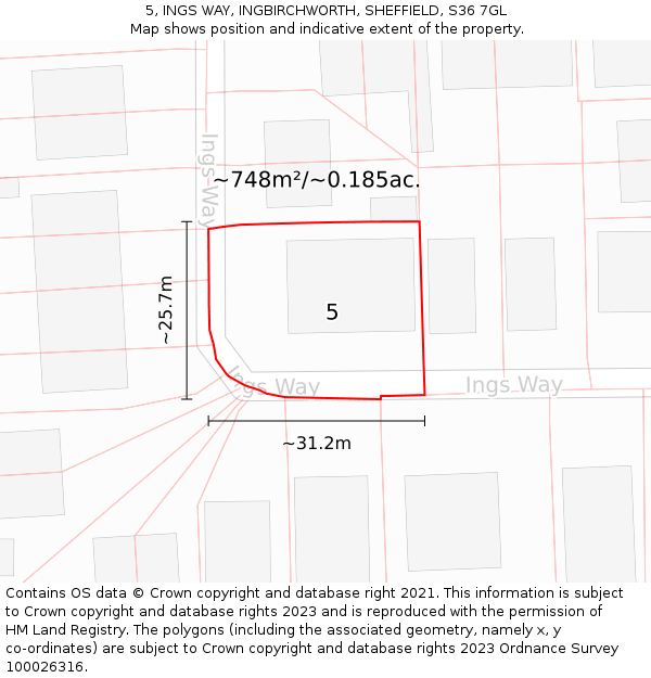 5, INGS WAY, INGBIRCHWORTH, SHEFFIELD, S36 7GL: Plot and title map