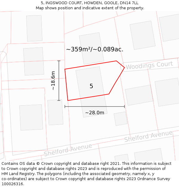 5, INGSWOOD COURT, HOWDEN, GOOLE, DN14 7LL: Plot and title map