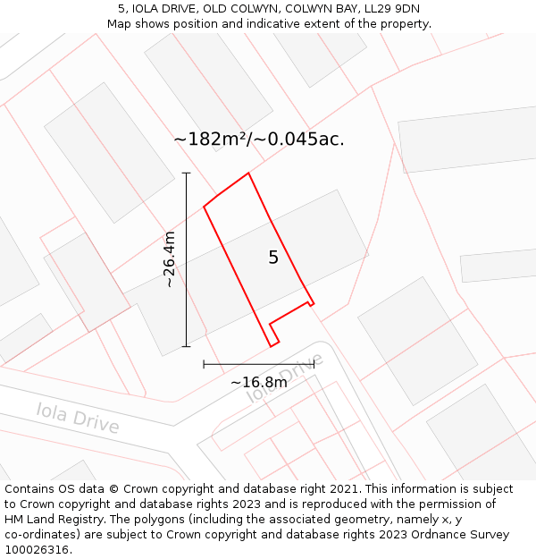 5, IOLA DRIVE, OLD COLWYN, COLWYN BAY, LL29 9DN: Plot and title map