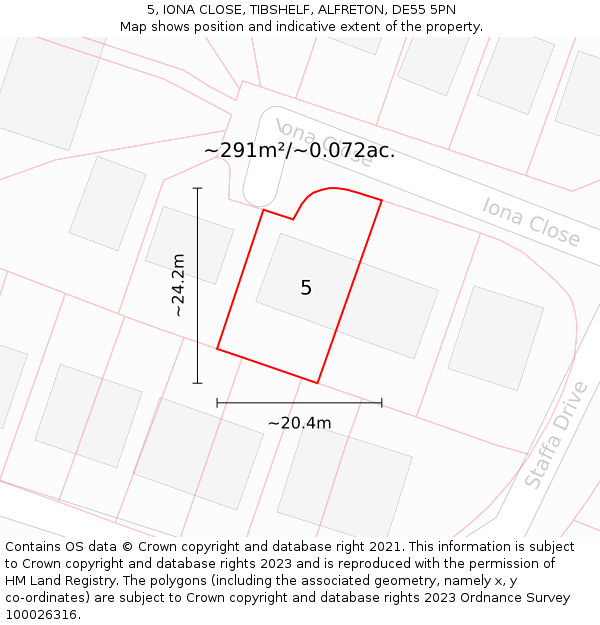 5, IONA CLOSE, TIBSHELF, ALFRETON, DE55 5PN: Plot and title map