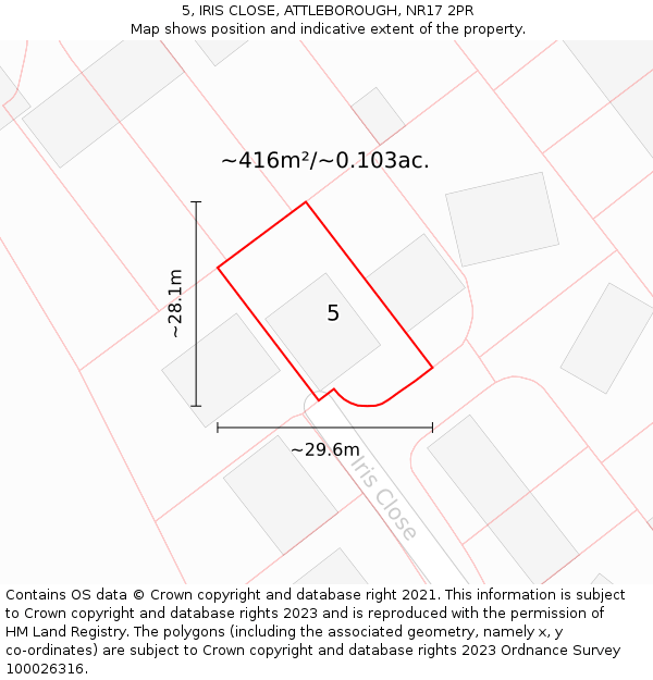 5, IRIS CLOSE, ATTLEBOROUGH, NR17 2PR: Plot and title map