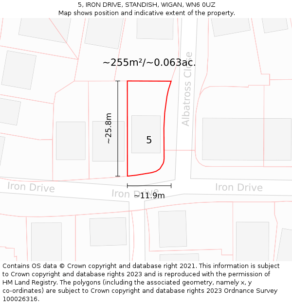 5, IRON DRIVE, STANDISH, WIGAN, WN6 0UZ: Plot and title map