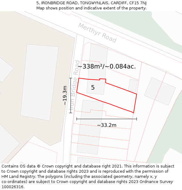 5, IRONBRIDGE ROAD, TONGWYNLAIS, CARDIFF, CF15 7NJ: Plot and title map