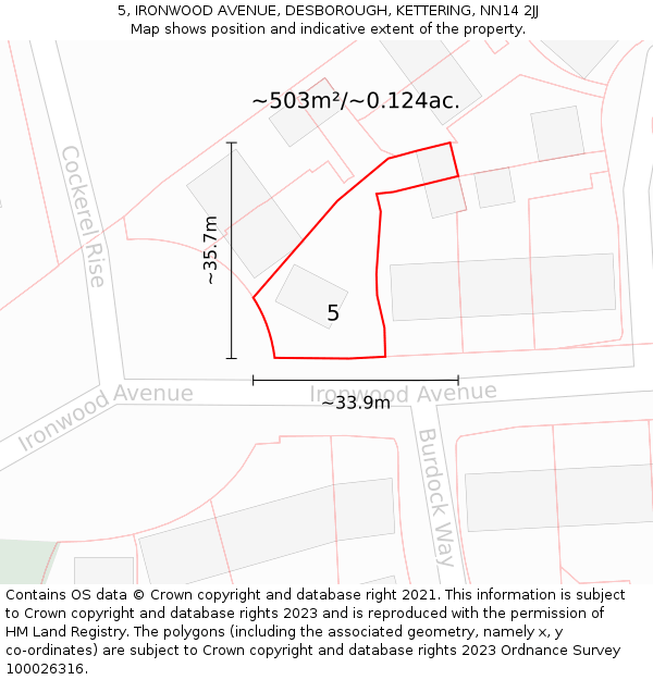 5, IRONWOOD AVENUE, DESBOROUGH, KETTERING, NN14 2JJ: Plot and title map