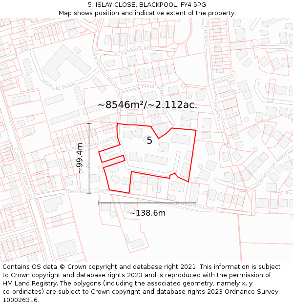 5, ISLAY CLOSE, BLACKPOOL, FY4 5PG: Plot and title map