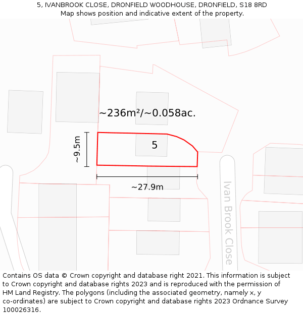 5, IVANBROOK CLOSE, DRONFIELD WOODHOUSE, DRONFIELD, S18 8RD: Plot and title map