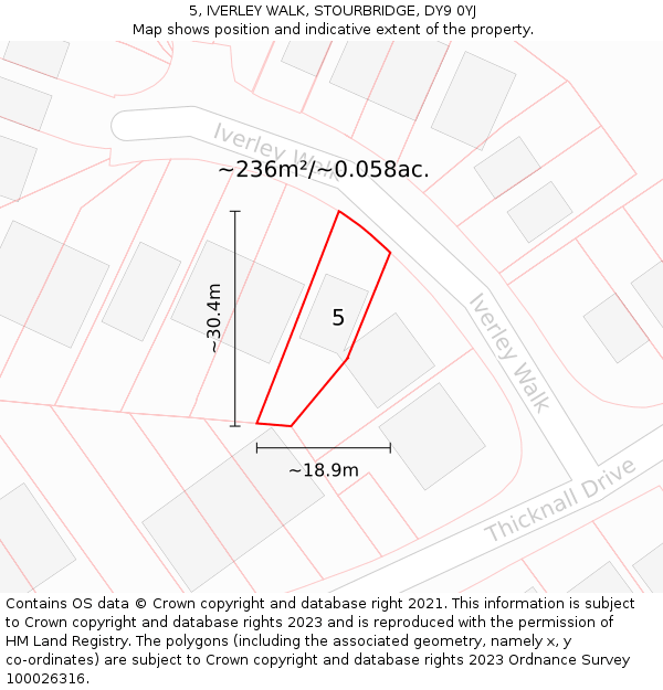 5, IVERLEY WALK, STOURBRIDGE, DY9 0YJ: Plot and title map