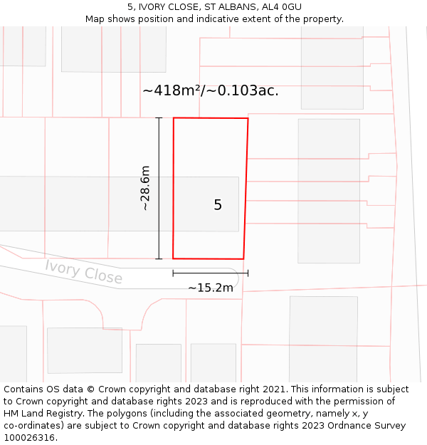 5, IVORY CLOSE, ST ALBANS, AL4 0GU: Plot and title map