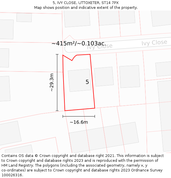 5, IVY CLOSE, UTTOXETER, ST14 7PX: Plot and title map