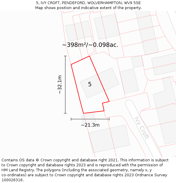 5, IVY CROFT, PENDEFORD, WOLVERHAMPTON, WV9 5SE: Plot and title map