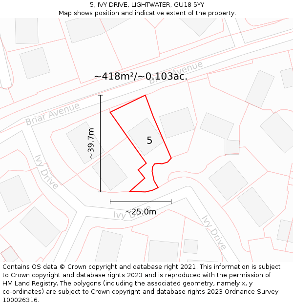 5, IVY DRIVE, LIGHTWATER, GU18 5YY: Plot and title map