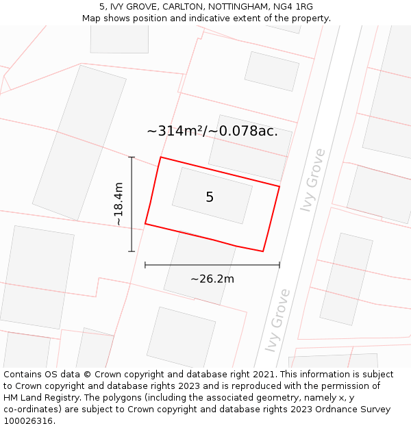 5, IVY GROVE, CARLTON, NOTTINGHAM, NG4 1RG: Plot and title map