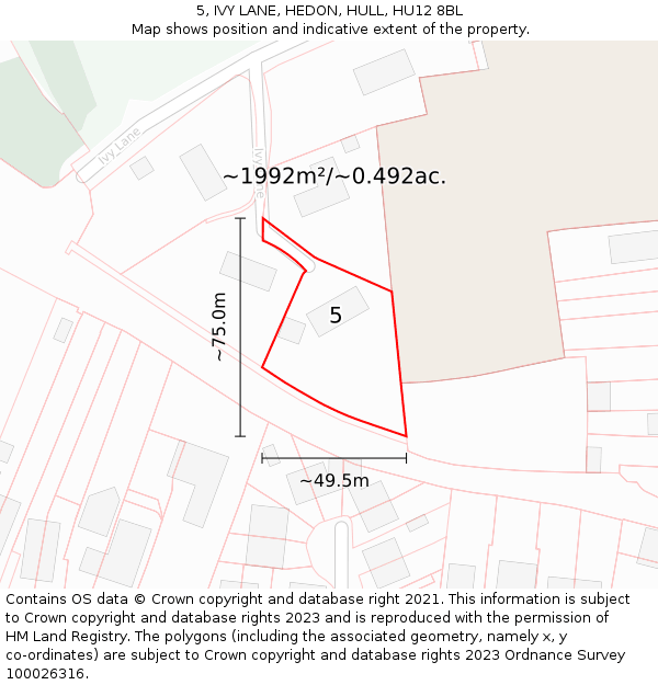 5, IVY LANE, HEDON, HULL, HU12 8BL: Plot and title map