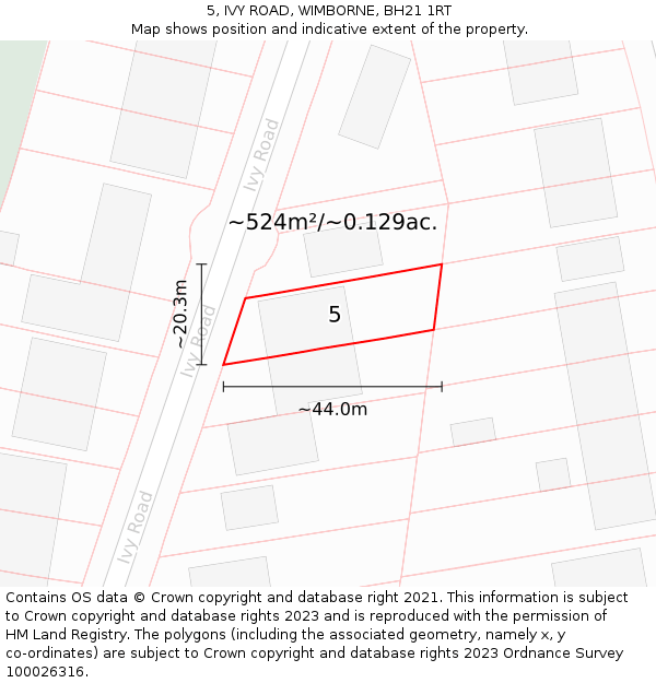 5, IVY ROAD, WIMBORNE, BH21 1RT: Plot and title map