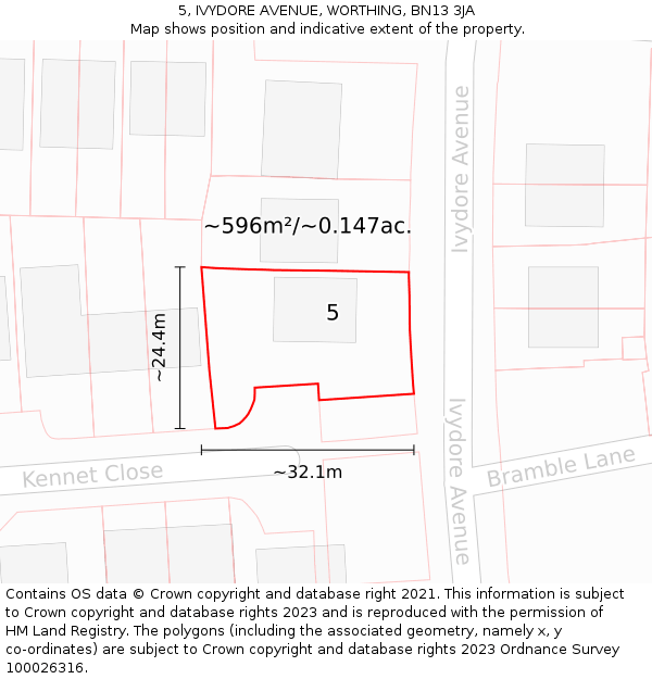 5, IVYDORE AVENUE, WORTHING, BN13 3JA: Plot and title map