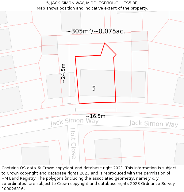 5, JACK SIMON WAY, MIDDLESBROUGH, TS5 8EJ: Plot and title map