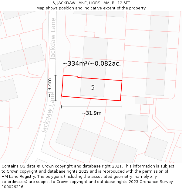 5, JACKDAW LANE, HORSHAM, RH12 5FT: Plot and title map