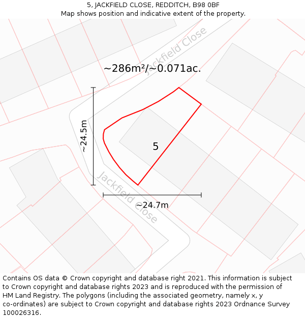 5, JACKFIELD CLOSE, REDDITCH, B98 0BF: Plot and title map