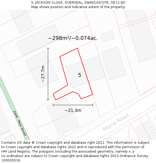 5, JACKSON CLOSE, OVERSEAL, SWADLINCOTE, DE12 6JY: Plot and title map