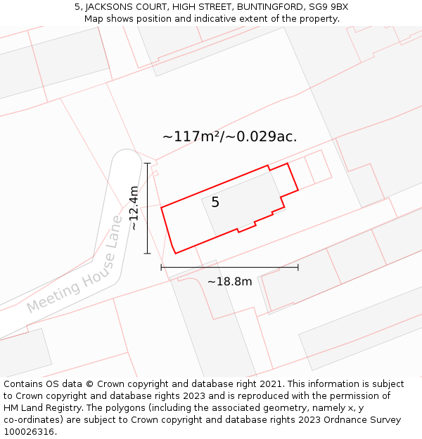 5, JACKSONS COURT, HIGH STREET, BUNTINGFORD, SG9 9BX: Plot and title map