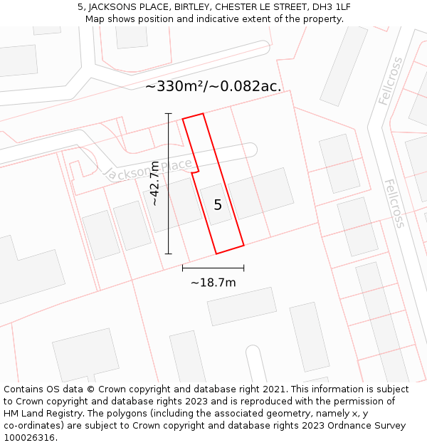 5, JACKSONS PLACE, BIRTLEY, CHESTER LE STREET, DH3 1LF: Plot and title map