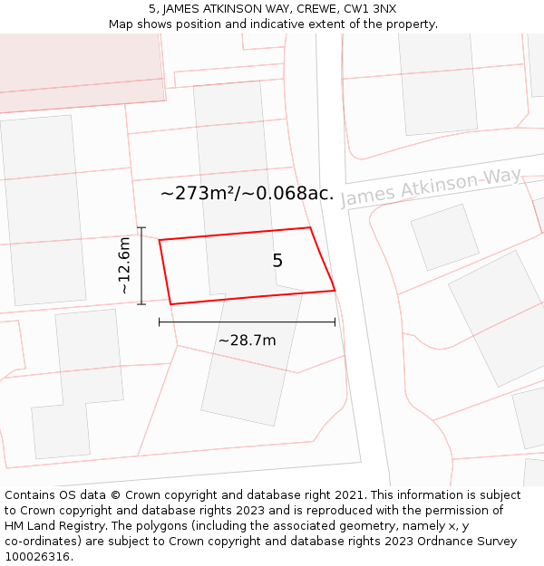 5, JAMES ATKINSON WAY, CREWE, CW1 3NX: Plot and title map