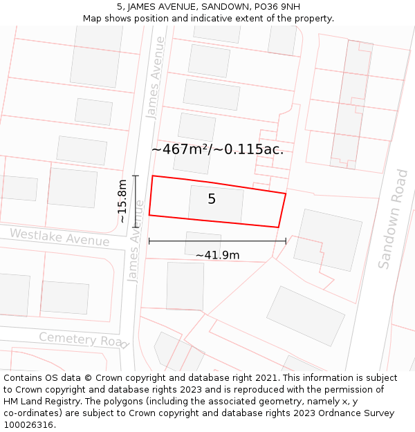 5, JAMES AVENUE, SANDOWN, PO36 9NH: Plot and title map