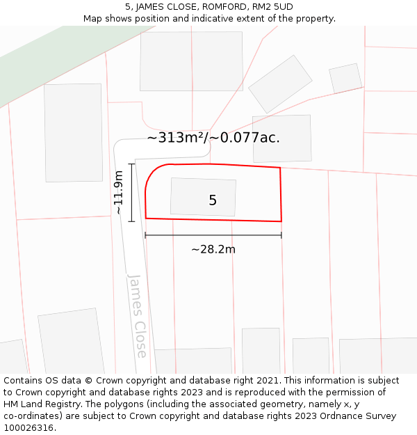 5, JAMES CLOSE, ROMFORD, RM2 5UD: Plot and title map