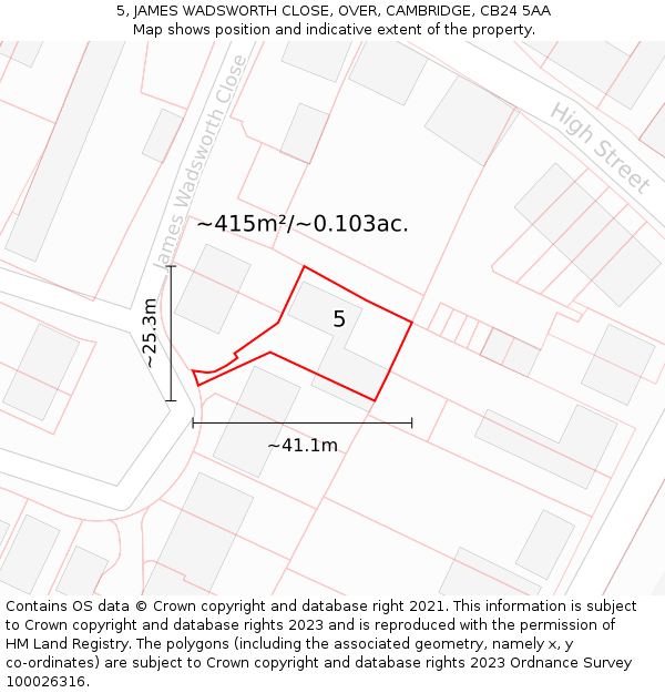 5, JAMES WADSWORTH CLOSE, OVER, CAMBRIDGE, CB24 5AA: Plot and title map